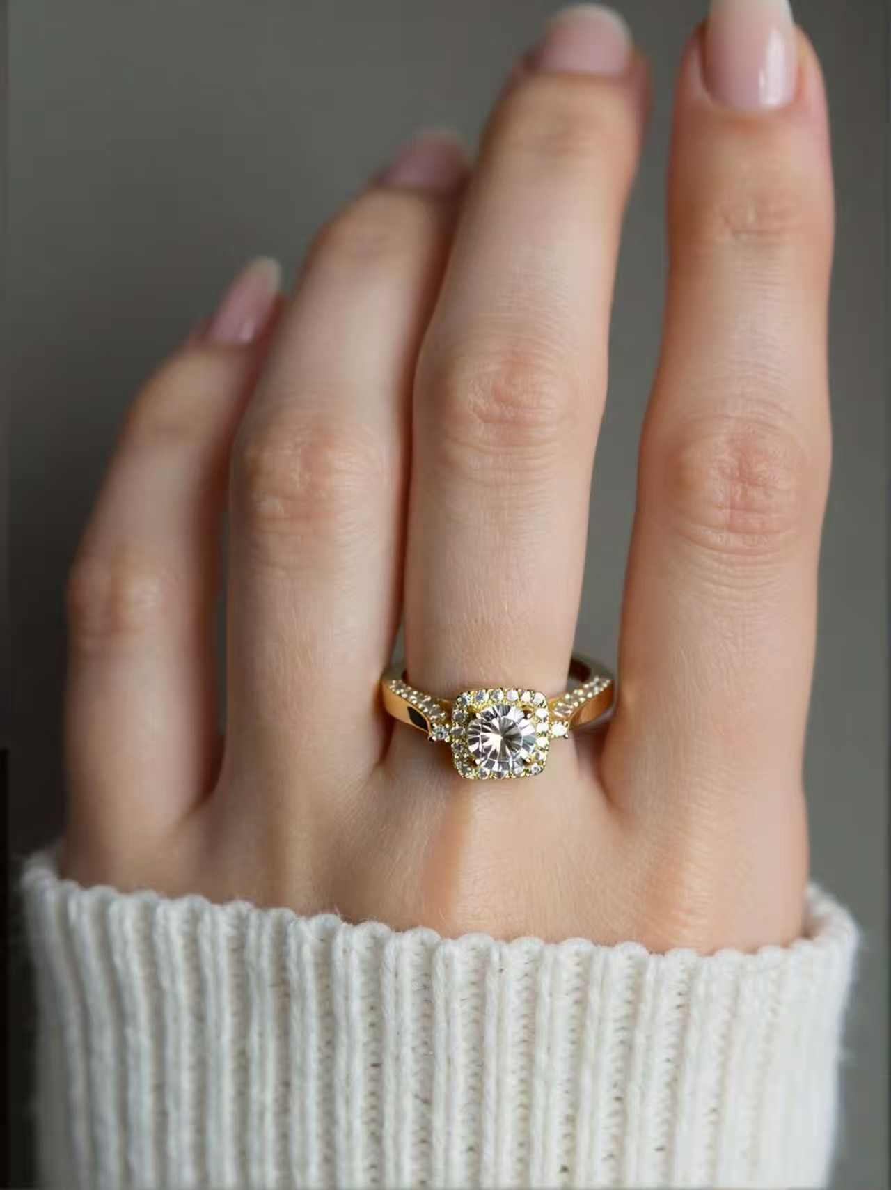 Warm Fortune Gold Plated Cubic Zirconia Promise Halo Engagement Eternity Ring for Women