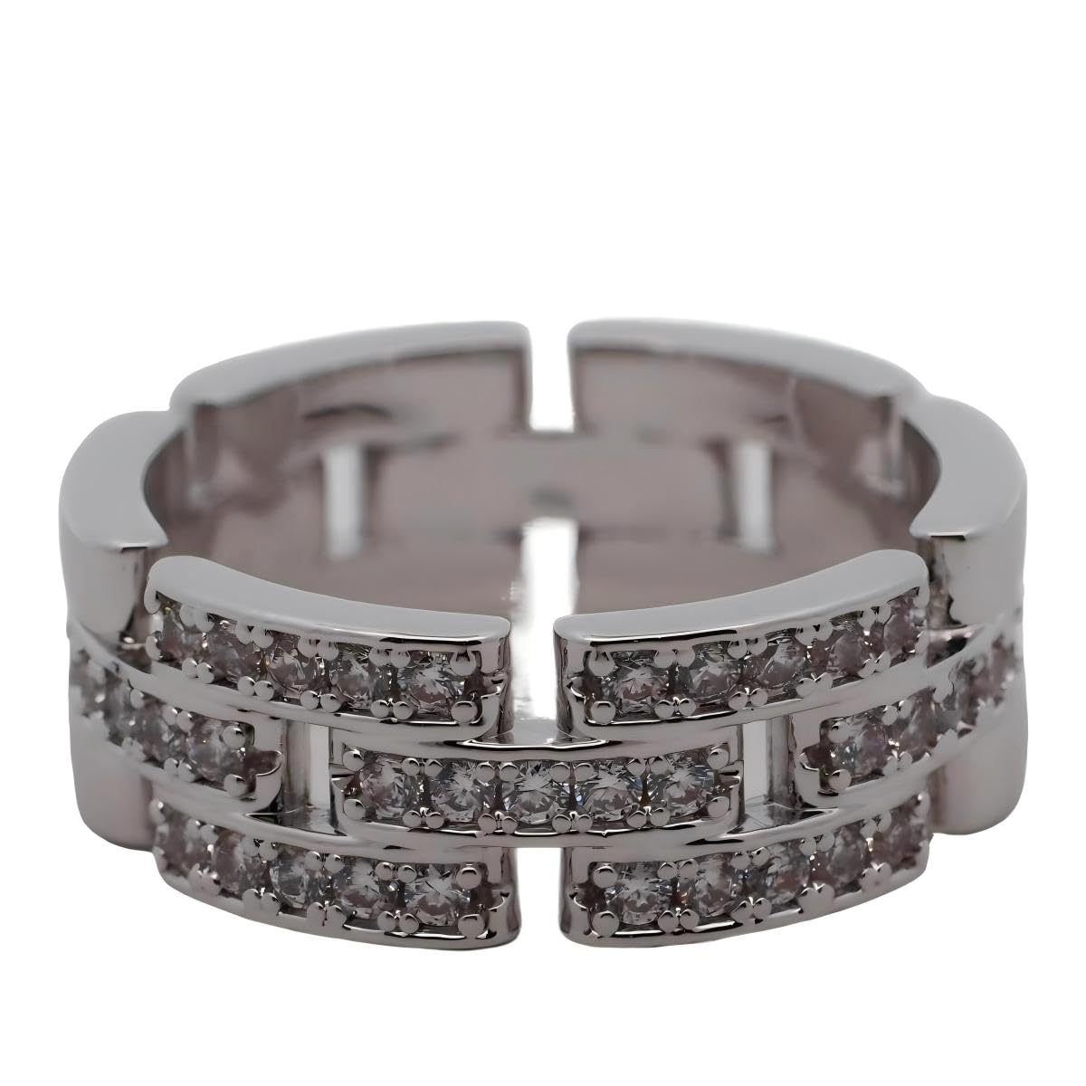 Warm Fortune Gold Plated Cubic Zirconia Band Ring, Hip Hop Street Style For Man or Women Fashion Jewelry