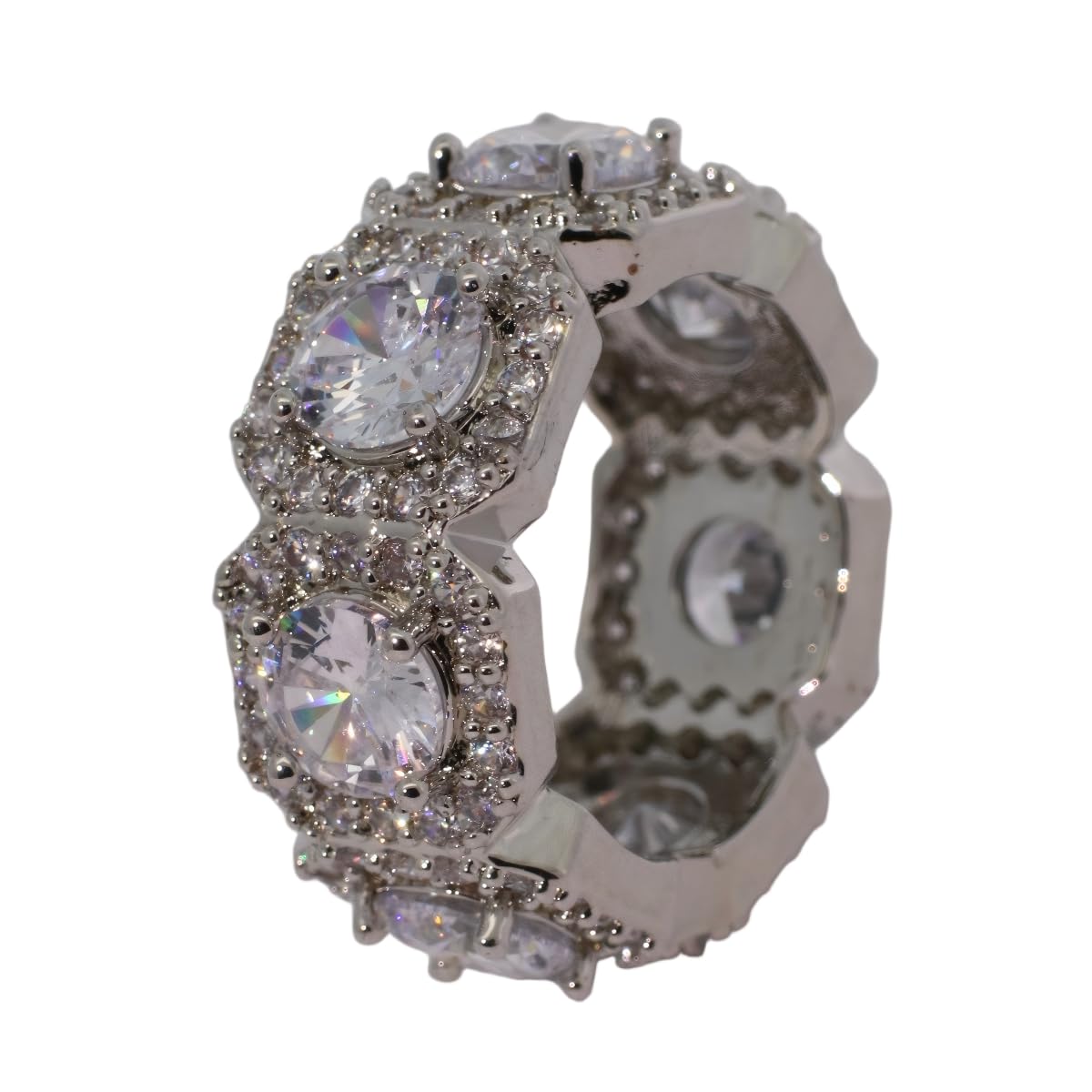 Warm Fortune Gold Plated Cubic Zirconia Band Ring, Hip Hop Street Style For Man or Women Fashion Jewelry