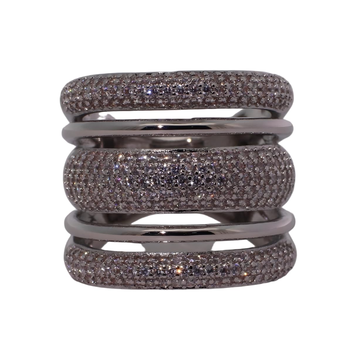 Warm Fortune Gold Plated Cubic Zirconia Band Ring, Hip Hop Street Style For Man or Women Fashion Jewelry