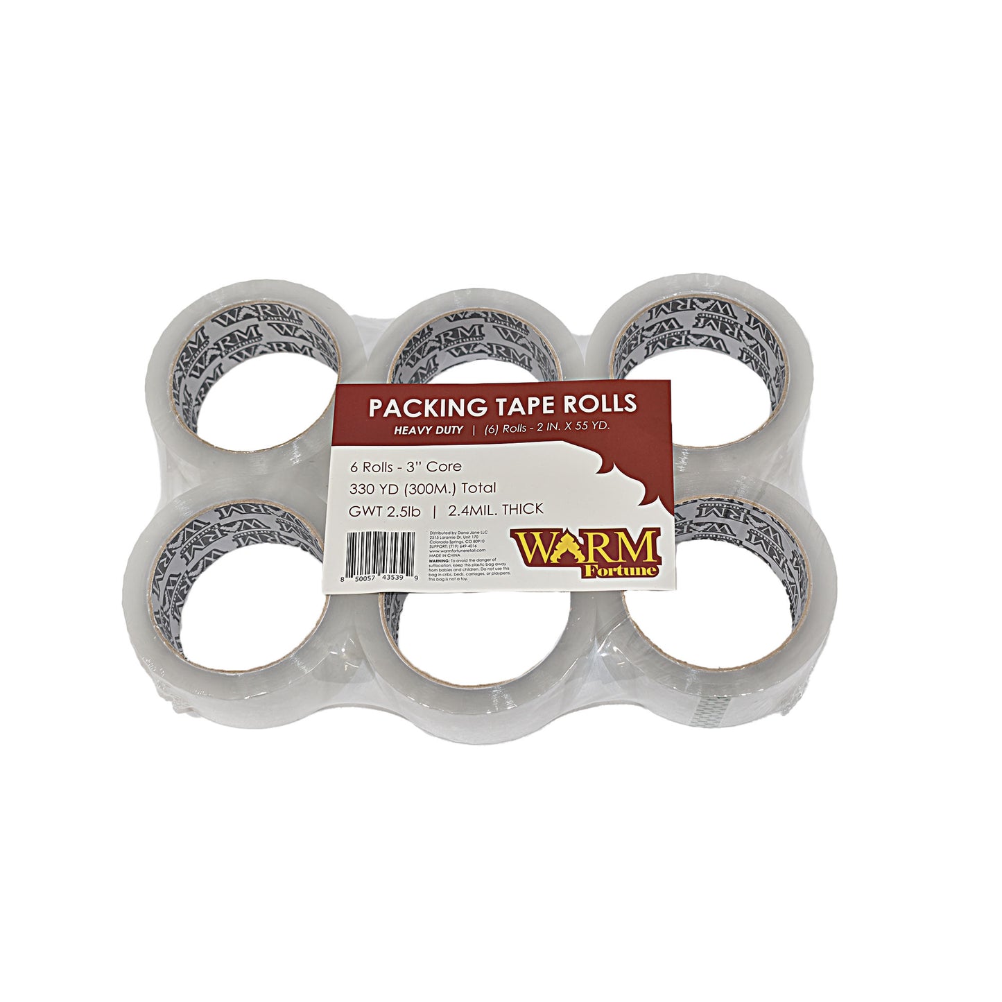 6 Rolls 2”x55YD, 2.4mil Carton Sealing Clear Packing Tape Box Shipping