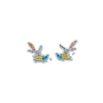 Warm Fortune 18K White Gold Plated Colorful Butterfly Cubic Zirconia Stud Earrings for Women Hypoallergenic Multicolor CZ Butterfly Earrings - Valentine's Day, Mother's Day, Birthday Gift for Her