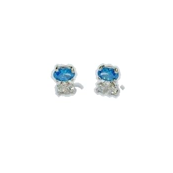 Warm Fortune 18K White Gold Plated Oval Cubic Zirconia Cluster Stud Earrings for Women Hypoallergenic Blue CZ Earrings - Valentine's Day, Mother's Day, Birthday Gift for Her