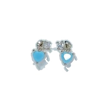 Warm Fortune 18K White Gold Plated Blue Heart Cubic Zirconia Drop Stud Earrings for Women Hypoallergenic Heart CZ Earrings - Valentine's Day, Mother's Day, Birthday Gift for Her