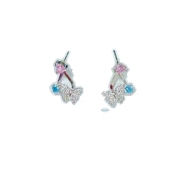 Warm Fortune 18K White Gold Plated Butterfly Vine Cubic Zirconia Drop Earrings for Women Hypoallergenic Sparkly CZ Butterfly Earrings - Valentine's Day, Mother's Day, Birthday Gift for Her