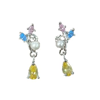 Warm Fortune 18K White Gold Plated Multicolor Cubic Zirconia Pearl Drop Earrings for Women Hypoallergenic Yellow Teardrop CZ Dangle Earrings - Valentine's Day, Mother's Day, Birthday Gift for Her