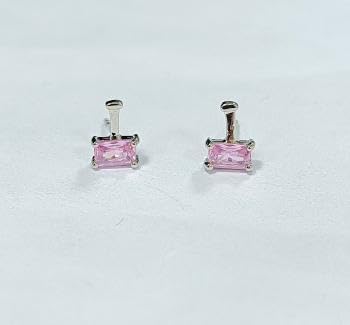 Warm Fortune 18K Gold Plated Pink Rectangle Cubic Zirconia Stud Earrings for Women Hypoallergenic - Valentine's Day, Mother's Day, Birthday Gift for Her