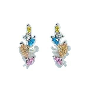 Warm Fortune 18K White Gold Plated Colorful Leaf Vine Cubic Zirconia Drop Earrings for Women Hypoallergenic Multicolor CZ Pearl Accent Earrings - Valentine's Day, Mother's Day, Birthday Gift for Her