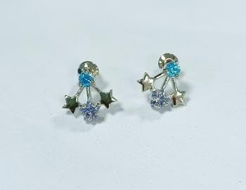 Warm Fortune 18K Gold Plated Blue Star Flower Cubic Zirconia Stud Earrings for Women Hypoallergenic - Valentine's Day, Mother's Day, Birthday Gift for Her