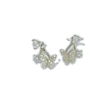 Warm Fortune 18K White Gold Plated Butterfly Vine Cubic Zirconia Drop Earrings for Women Hypoallergenic Sparkly CZ Butterfly Earrings - Valentine's Day, Mother's Day, Birthday Gift for Her