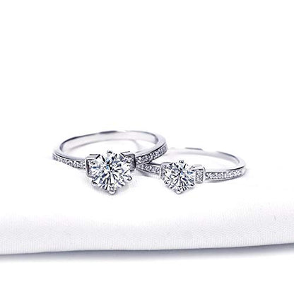 Warm Fortune Moissanite Flower Engagement Ring for Women, 0.5/1.0ct DE VVS Lab Created,925 Sterling Silver with 18K White Gold Plated Anniversary Ring, Gift for Her Promise Ring, Size 6.5