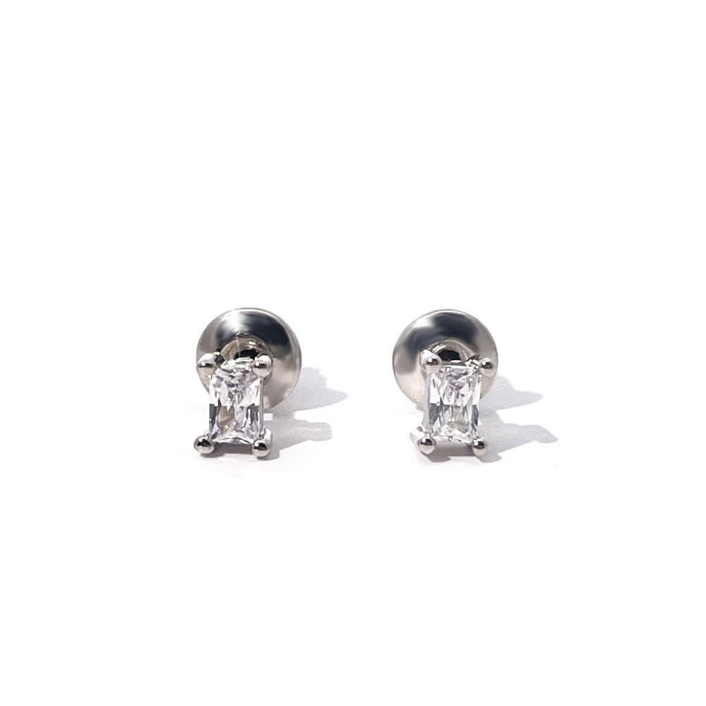 Warm Fortune 18K Gold Plated Rectangle Cubic Zirconia Stud Earrings for Women Hypoallergenic - Valentine's Day, Mother's Day, Birthday Gift for Her