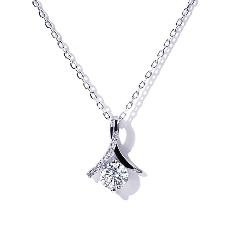 Warm Fortune Moissanite Pendant Necklace for Women, 0.5/1.0 ct DE VVS, 18K White Gold Plated Sterling Silver, 16 inch + 2inch Chain