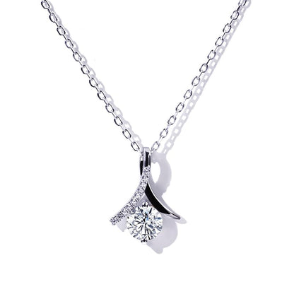 Warm Fortune Moissanite Pendant Necklace for Women, 0.5/1.0 ct DE VVS, 18K White Gold Plated Sterling Silver, 16 inch + 2inch Chain