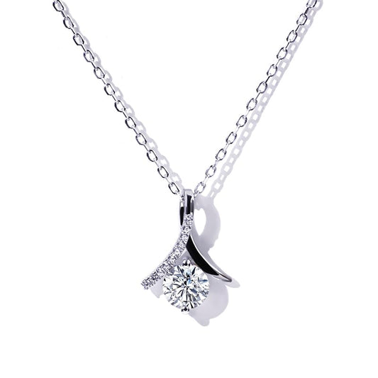 Warm Fortune Moissanite Pendant Necklace for Women, 0.5/1.0 ct DE VVS, 18K White Gold Plated Sterling Silver, 16 inch + 2inch Chain