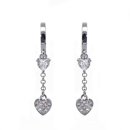 Warm Fortune 18K Gold Plated Double Heart Chain Cubic Zirconia Drop Earrings for Women Hypoallergenic - Valentine's Day, Mother's Day, Birthday Gift for Her