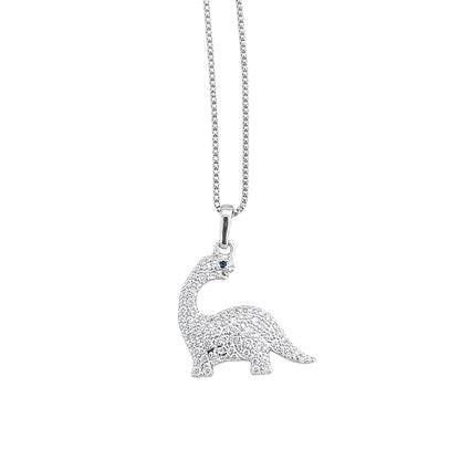 Warm Fortune Sparkling Dinosaur Pendant Necklace for Women: 18K Gold Plated, Adjustable Chain (18"+2") with Sparkling CZ | Adorably Cute, a Romantic Accent for Her