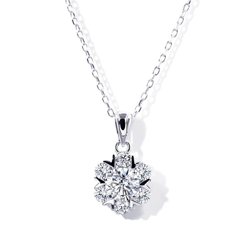 Warm Fortune Moissanite Pendant Necklace for Women, 0.5/1.0 ct DE VVS, 18K White Gold Plated Sterling Silver, 16 inch + 2inch Chain