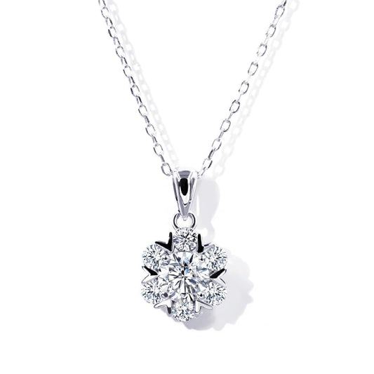 Warm Fortune Moissanite Pendant Necklace for Women, 0.5/1.0 ct DE VVS, 18K White Gold Plated Sterling Silver, 16 inch + 2inch Chain