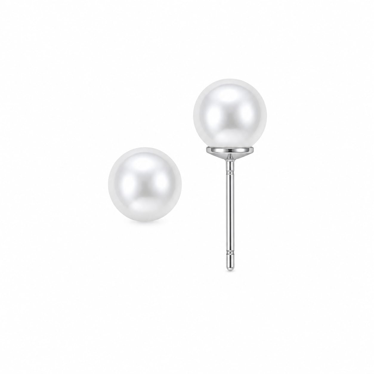 Warm Fortune 18K White Gold Plated Simulated Pearl Stud Earrings