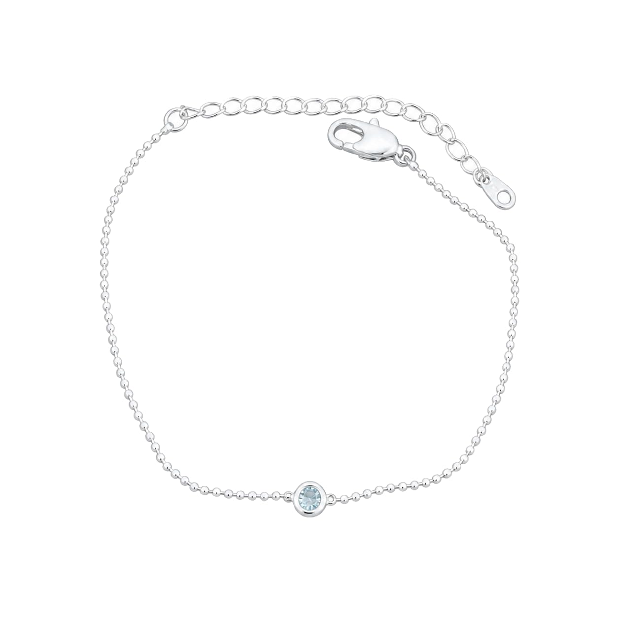 Warm Fortune Solitaire Moissanite Station Bracelet for Women, Silver-Tone 6.5 Inch Adjustable Beaded Chain with Round Blue Accent