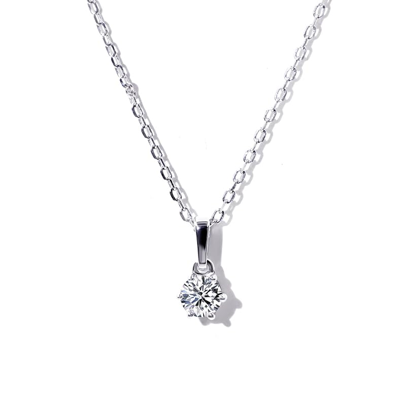 Warm Fortune Moissanite Pendant Necklace for Women, 0.5/1.0 ct DE VVS, 18K White Gold Plated Sterling Silver, 16 inch + 2inch Chain