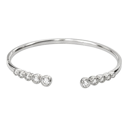 Warm Fortune Graduated Round Cubic Zirconia Open Cuff Bracelet for Women, White Gold Plated 9 Inch Polished Bangle Design