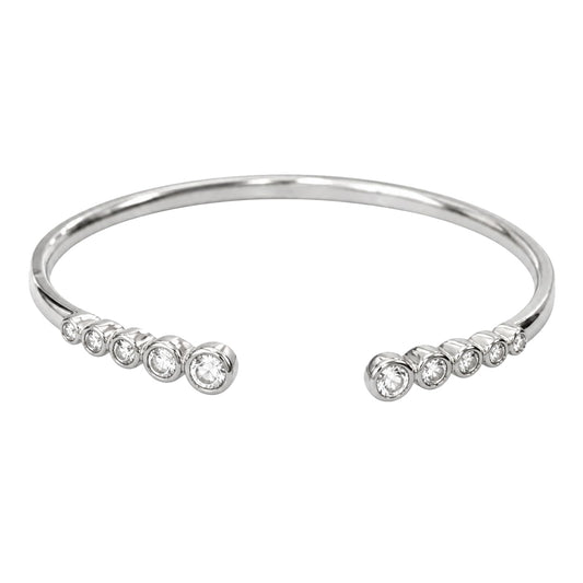 Warm Fortune Graduated Round Cubic Zirconia Open Cuff Bracelet for Women, White Gold Plated 9 Inch Polished Bangle Design