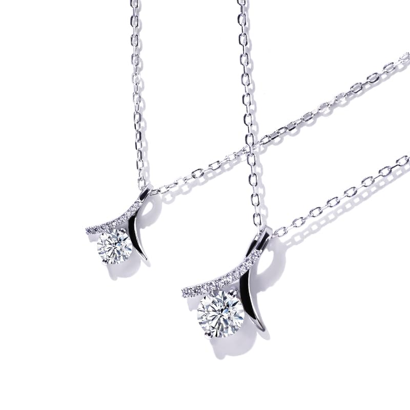 Warm Fortune Moissanite Pendant Necklace for Women, 0.5/1.0 ct DE VVS, 18K White Gold Plated Sterling Silver, 16 inch + 2inch Chain