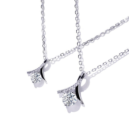 Warm Fortune Moissanite Pendant Necklace for Women, 0.5/1.0 ct DE VVS, 18K White Gold Plated Sterling Silver, 16 inch + 2inch Chain