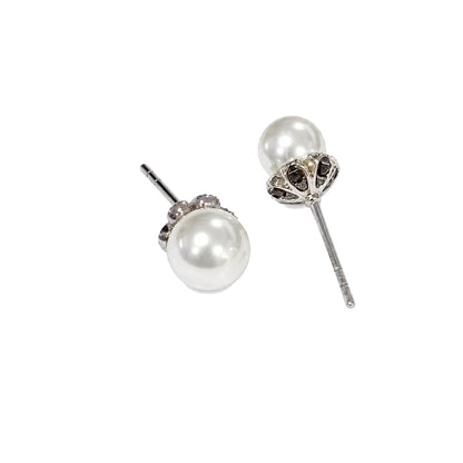 Warm Fortune 18K Gold Plated Pearl Cubic Zirconia Stud Earrings for Women Hypoallergenic - Valentine's Day, Mother's Day, Birthday Gift for Her