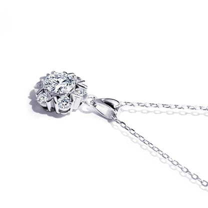 Warm Fortune Moissanite Pendant Necklace for Women, 0.5/1.0 ct DE VVS, 18K White Gold Plated Sterling Silver, 16 inch + 2inch Chain