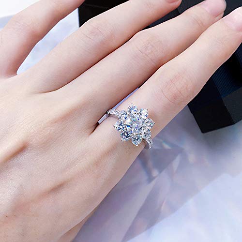 Warm Fortune Moissanite Flower Engagement Ring for Women, 0.5/1.0ct DE VVS Lab Created,925 Sterling Silver with 18K White Gold Plated Anniversary Ring, Gift for Her Promise Ring, Size 6.5