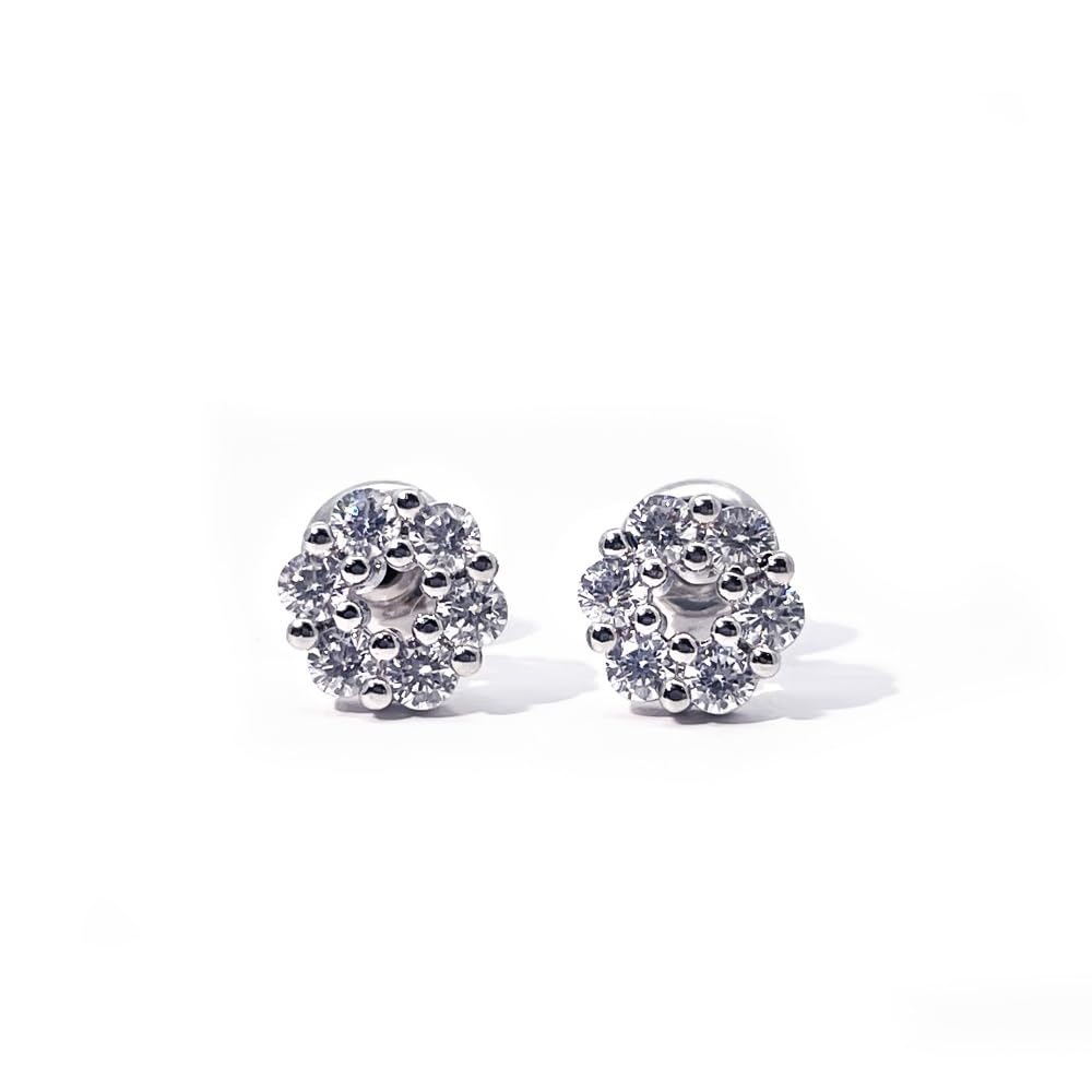 Warm Fortune 18K Gold Plated Round Flower Cubic Zirconia Stud Earrings for Women Hypoallergenic - Valentine's Day, Mother's Day, Birthday Gift for Her