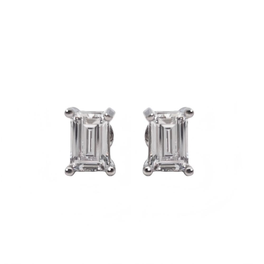 Warm Fortune 18K Gold Plated Baguette Shape Cubic Zirconia Stud Earrings for Women Hypoallergenic - Valentine‘s Day, Mother‘s Day, Birthday Gift for Her
