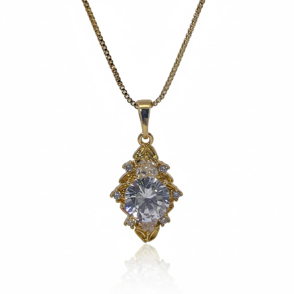 Warm Fortune Cubic Zirconia Pendant Necklace for Women,18K Gold Plated,16 inch + 2inch Chain