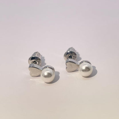 Warm Fortune 18K Gold Plated Heart Pearl Stud Earrings for Women Hypoallergenic - Valentine's Day, Mother's Day, Birthday Gift for Her