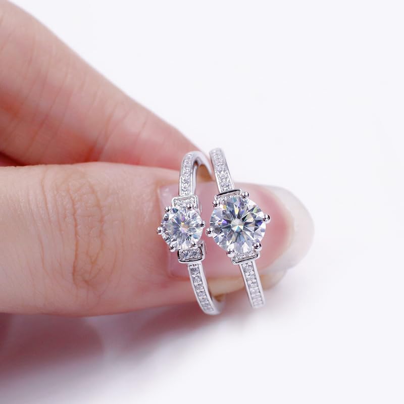 Warm Fortune Moissanite Flower Engagement Ring for Women, 0.5/1.0ct DE VVS Lab Created,925 Sterling Silver with 18K White Gold Plated Anniversary Ring, Gift for Her Promise Ring, Size 6.5