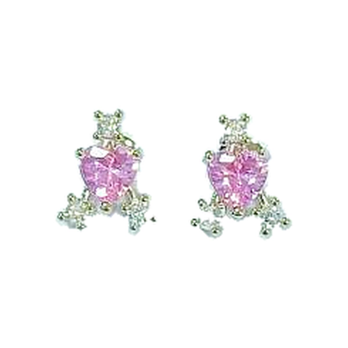 Warm Fortune pink heart CZ stud earrings