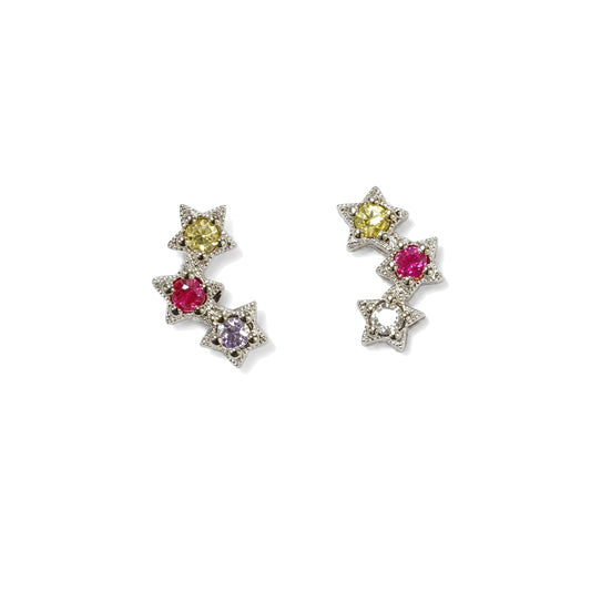 Warm Fortune 18K Gold Plated Multi-Color Star Cubic Zirconia Stud Earrings for Women Hypoallergenic - Valentine's Day, Mother's Day, Birthday Gift for Her