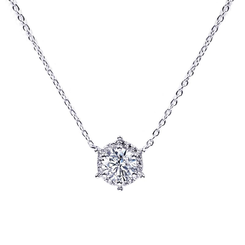 Warm Fortune Moissanite Pendant Necklace for Women, 0.5/1.0 ct DE VVS, 18K White Gold Plated Sterling Silver, 16 inch + 2inch Chain