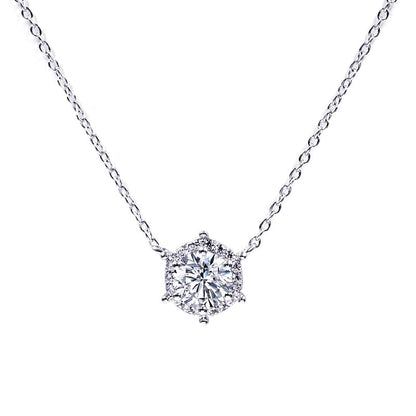 Warm Fortune Moissanite Pendant Necklace for Women, 0.5/1.0 ct DE VVS, 18K White Gold Plated Sterling Silver, 16 inch + 2inch Chain