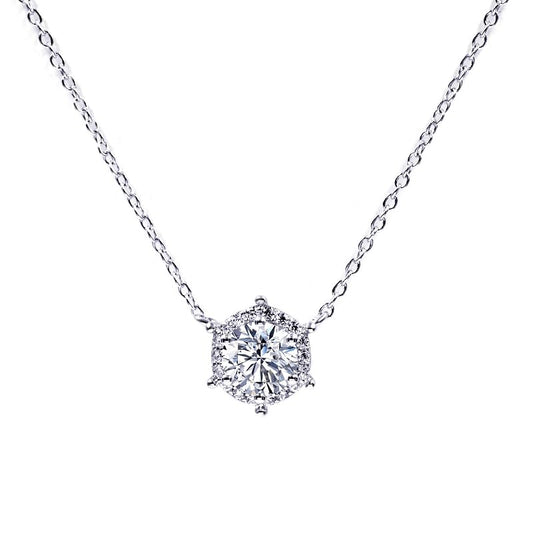 Warm Fortune Moissanite Pendant Necklace for Women, 0.5/1.0 ct DE VVS, 18K White Gold Plated Sterling Silver, 16 inch + 2inch Chain