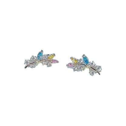 Warm Fortune 18K Gold Plated Star Leaf Multi-Color Cubic Zirconia Cuffs Earrings for Women Hypoallergenic - Valentine's Day, Mother's Day, Birthday Gift for Her