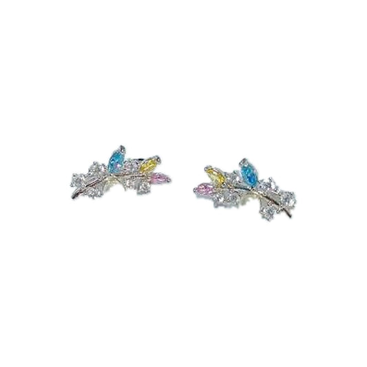Warm Fortune 18K Gold Plated Star Leaf Multi-Color Cubic Zirconia Cuffs Earrings for Women Hypoallergenic - Valentine's Day, Mother's Day, Birthday Gift for Her