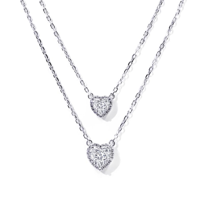 Warm Fortune Moissanite Pendant Necklace for Women, 0.5/1.0 ct DE VVS, 18K White Gold Plated Sterling Silver, 16 inch + 2inch Chain