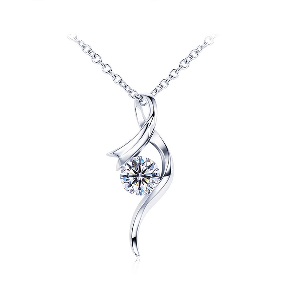 Warm Fortune Moissanite Pendant Necklace for Women, 0.5/1.0 ct DE VVS, 18K White Gold Plated Sterling Silver, 16 inch + 2inch Chain