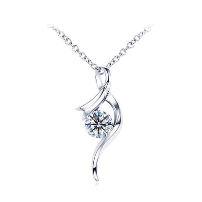 Warm Fortune Moissanite Pendant Necklace for Women, 0.5/1.0 ct DE VVS, 18K White Gold Plated Sterling Silver, 16 inch + 2inch Chain