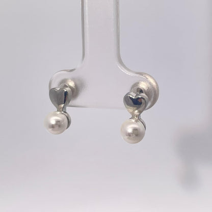 Warm Fortune 18K Gold Plated Heart Pearl Stud Earrings for Women Hypoallergenic - Valentine's Day, Mother's Day, Birthday Gift for Her