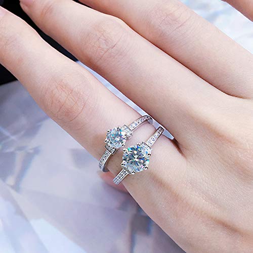 Warm Fortune Moissanite Flower Engagement Ring for Women, 0.5/1.0ct DE VVS Lab Created,925 Sterling Silver with 18K White Gold Plated Anniversary Ring, Gift for Her Promise Ring, Size 6.5